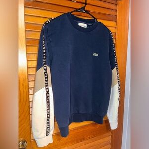 Lacoste Men’s Crew Neck Lettered Colorblock Sleeved Fleece Sweatshirt-size small